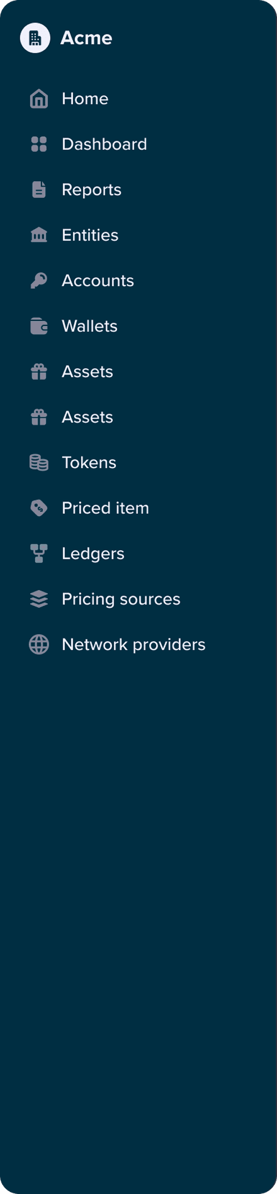 Old information architecture — a single sidebar organized around micro-services